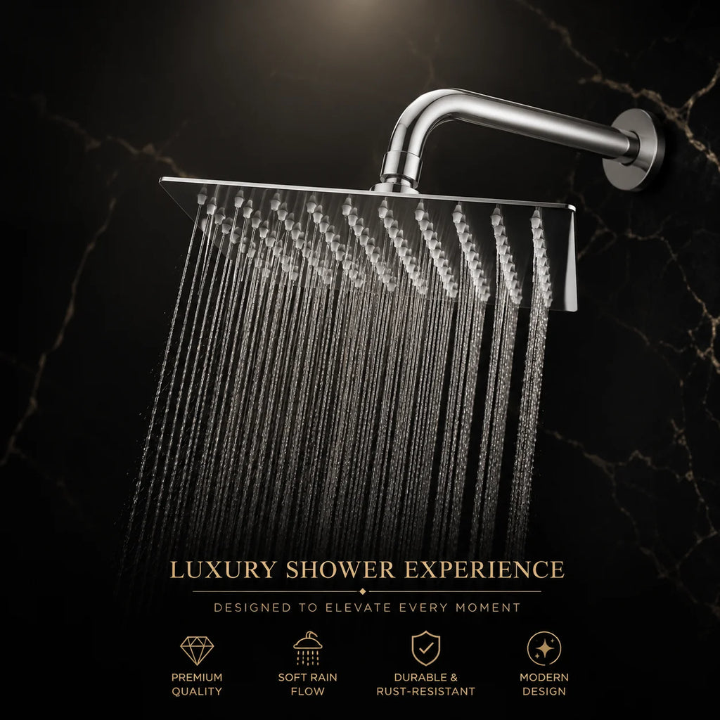 Premium Stainless Steel Rain Shower Head – Luxury Square Overhead Shower | Rust-Resistant High-Pressure Rainfall Shower for Modern Bathrooms
