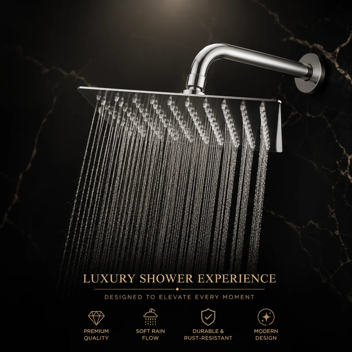 Premium Stainless Steel Rain Shower Head – Luxury Square Overhead Shower | Rust-Resistant High-Pressure Rainfall Shower for Modern Bathrooms