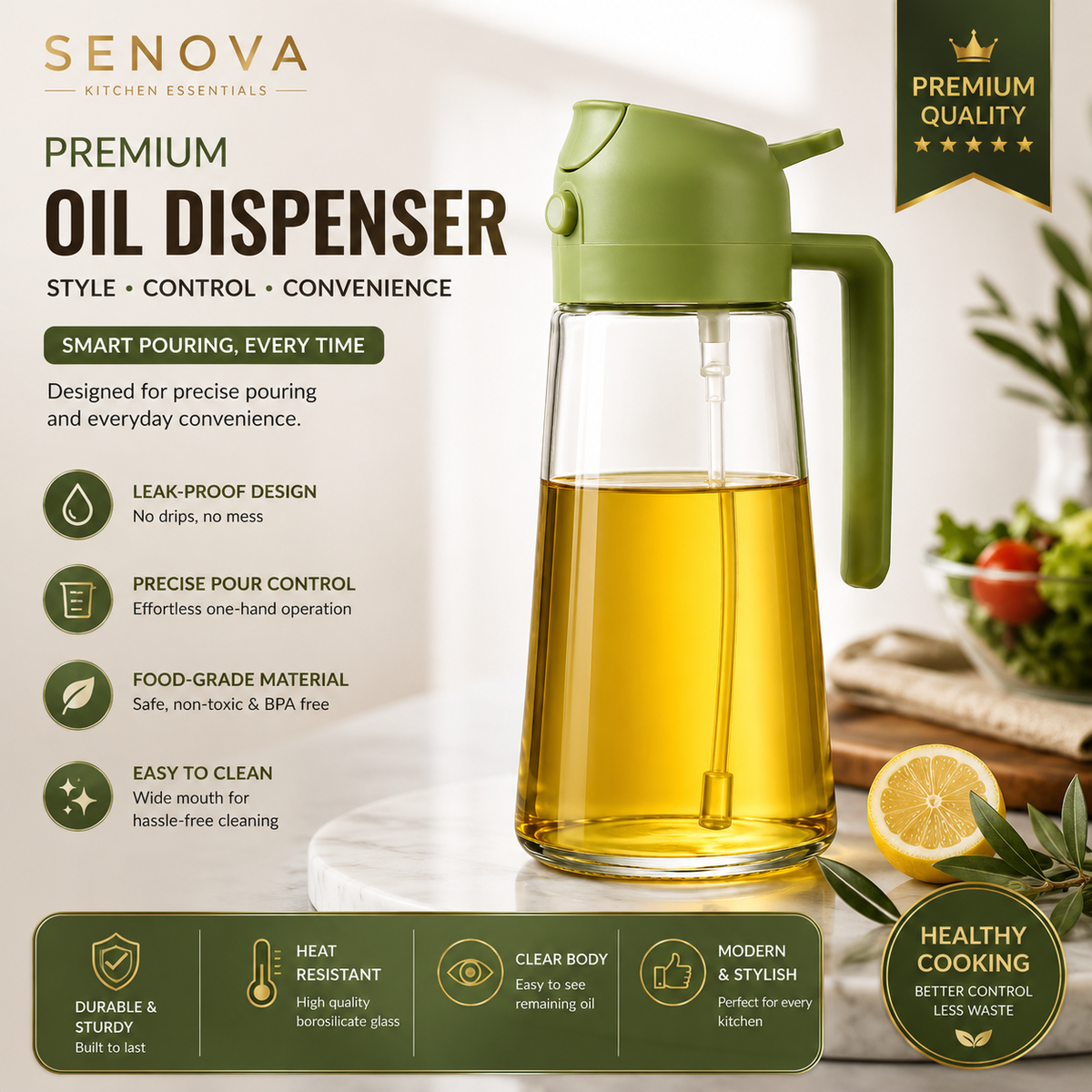 Premium 2-in-1 Oil Dispenser Bottle – Spray & Pour Cooking Oil Container for Kitchen