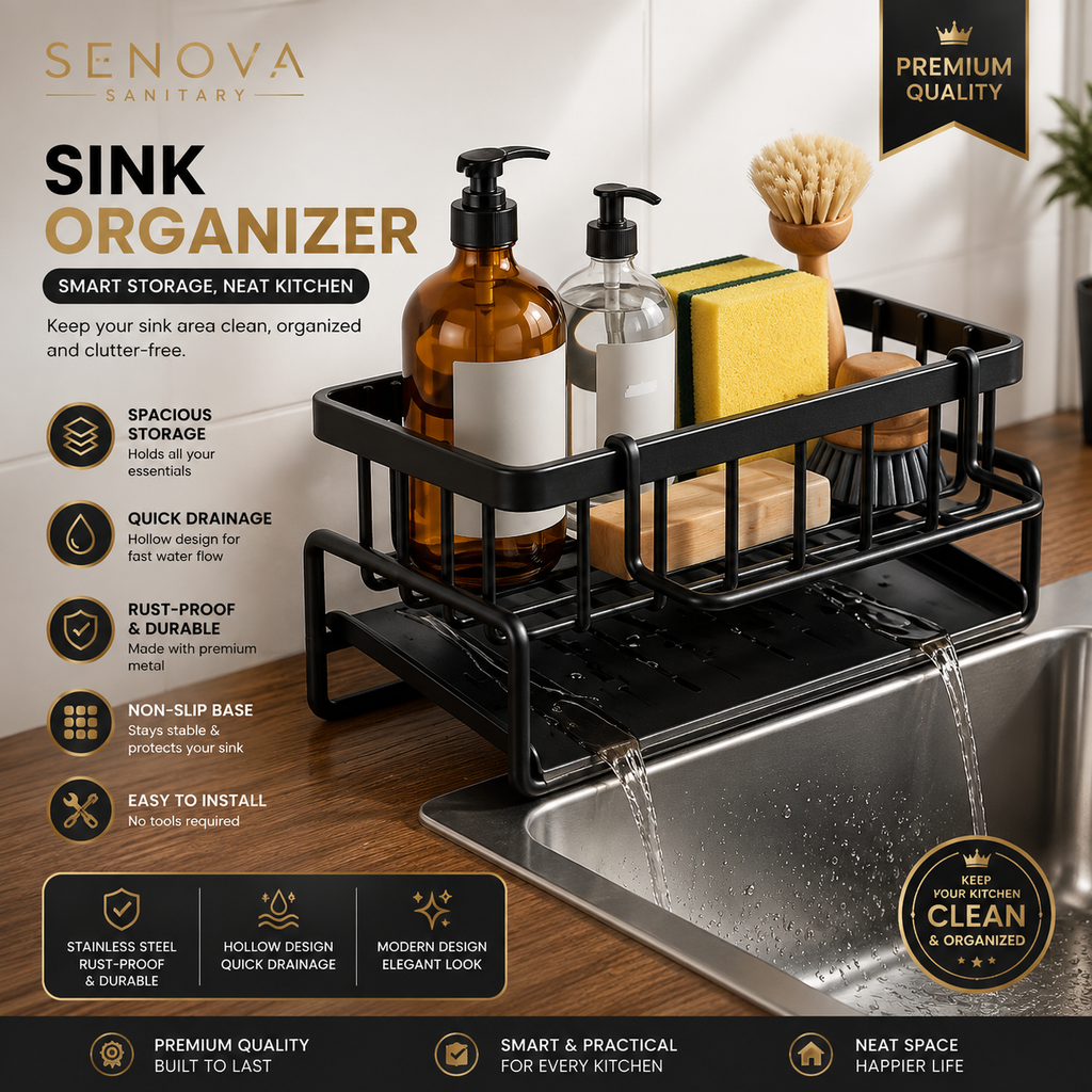 Premium Kitchen Sink Drain Rack & Sponge Organizer – Space-Saving Sink Storage Holder