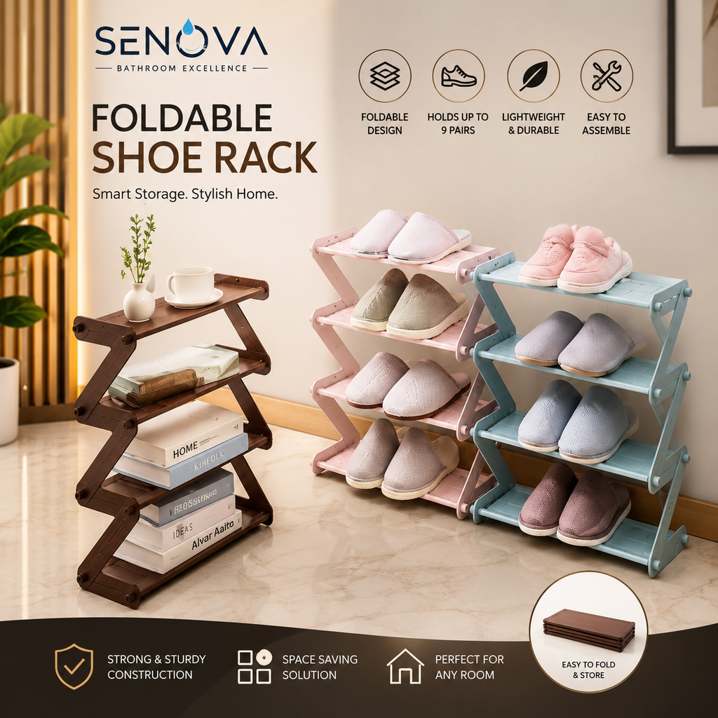 Foldable Shoe Rack 9 Pairs – Space Saving Portable Shoe Organizer | Multi-Layer Collapsible Shoe Stand for Home, Bedroom & Entryway