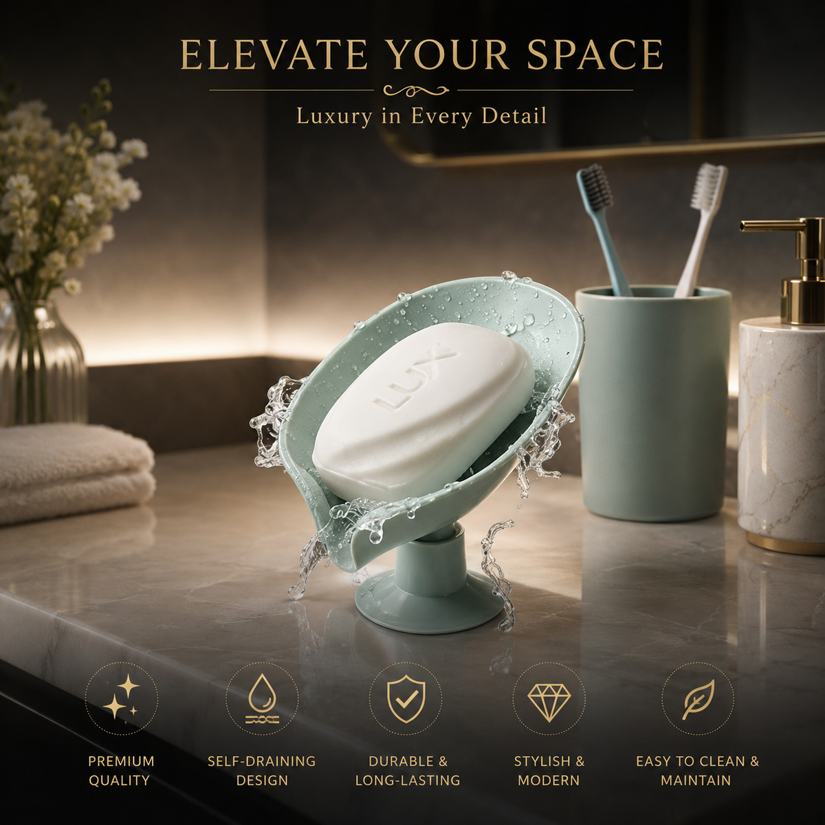 🧼 Luxury Mint Soap Dish with Self-Draining Design – Stylish Bathroom Soap Holder
