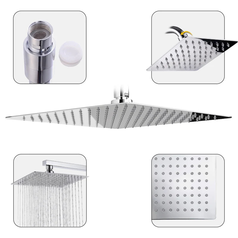 Premium Stainless Steel Rain Shower Head – Luxury Square Overhead Shower | Rust-Resistant High-Pressure Rainfall Shower for Modern Bathrooms