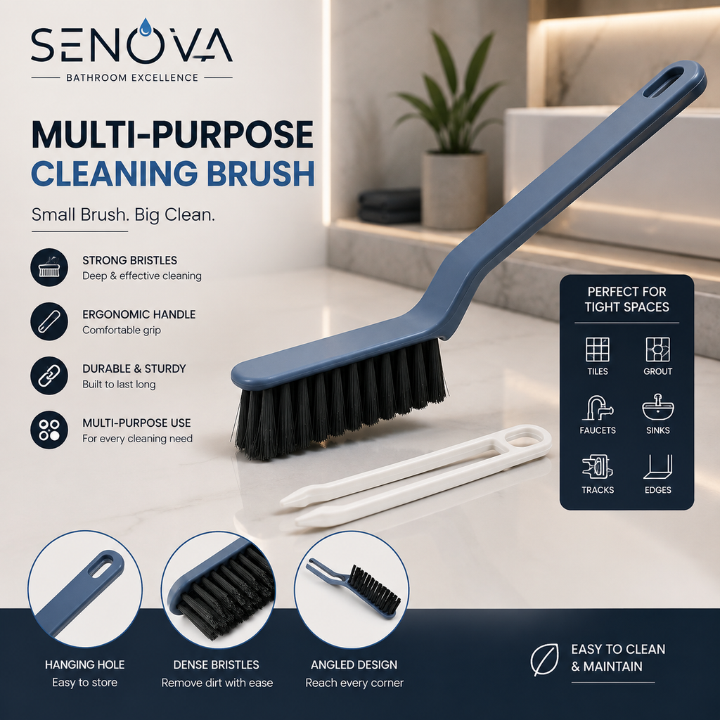 Multi-Purpose Bathroom Cleaning Brush – Long Handle Tile & Grout Scrubber | Hard Bristle Cleaning Brush for Sinks, Faucets, Edges & Tight Spaces