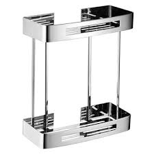 2-Tier Stainless Steel Bathroom Corner Shelf – Wall Mounted Shower Caddy Organizer | Rust-Resistant Bathroom Storage Rack for Shampoo & Soap