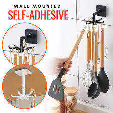 360° Rotating Spoon Hooks Holder – 6 Hook Kitchen Utensil & Spatula Hanger | Self-Adhesive No-Drill Wall Organizer