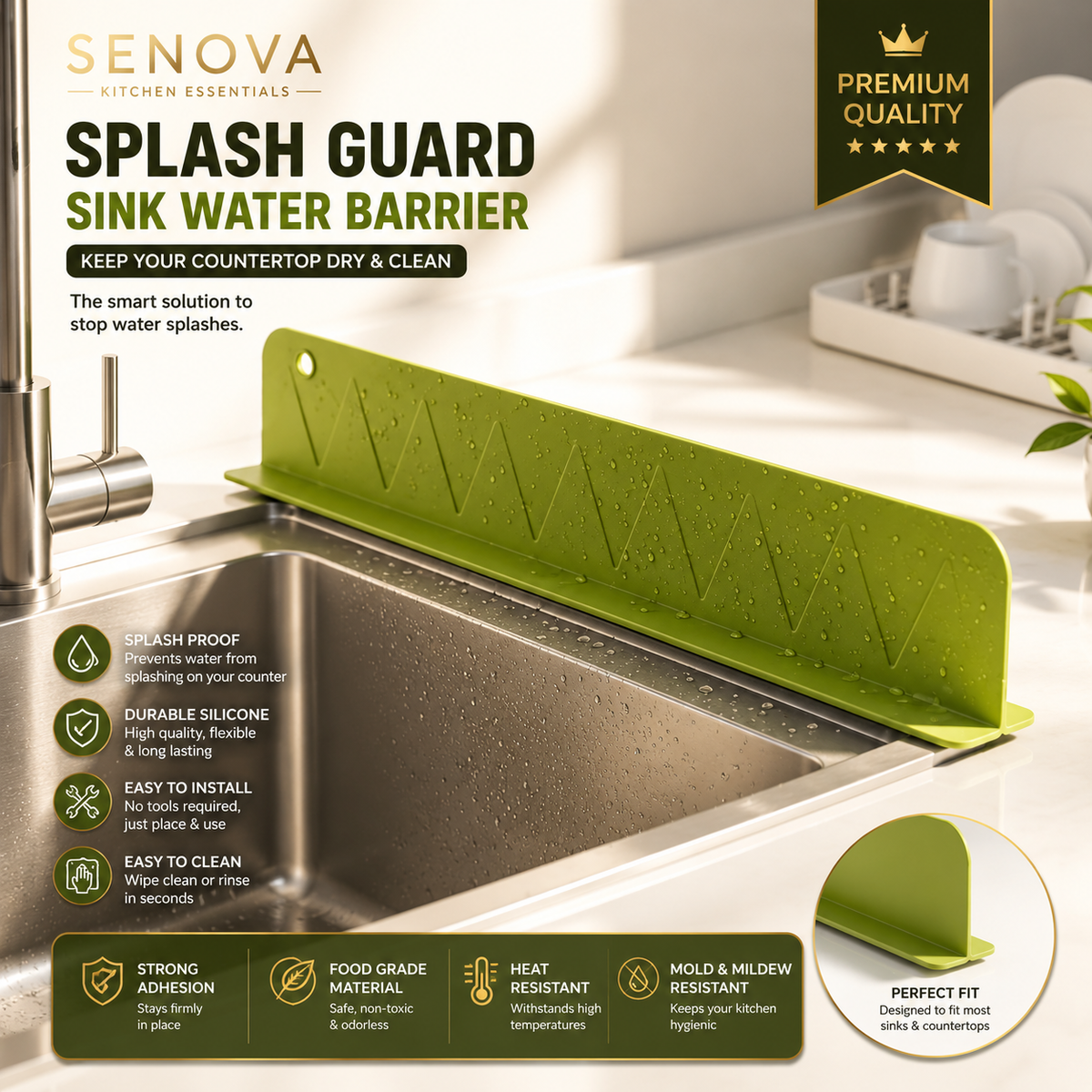 Premium Silicone Sink Water Splash Guard – Flexible Anti-Splash Barrier & Kitchen Sink Protector
