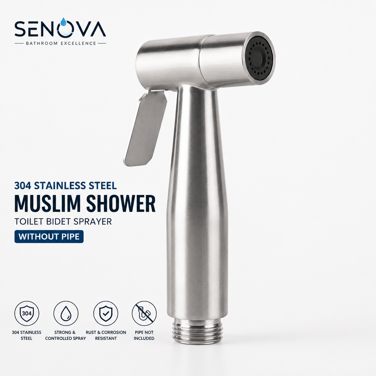 Premium 304 Stainless Steel Muslim Shower head  – Toilet Bidet Sprayer | Strong & Controlled Spray