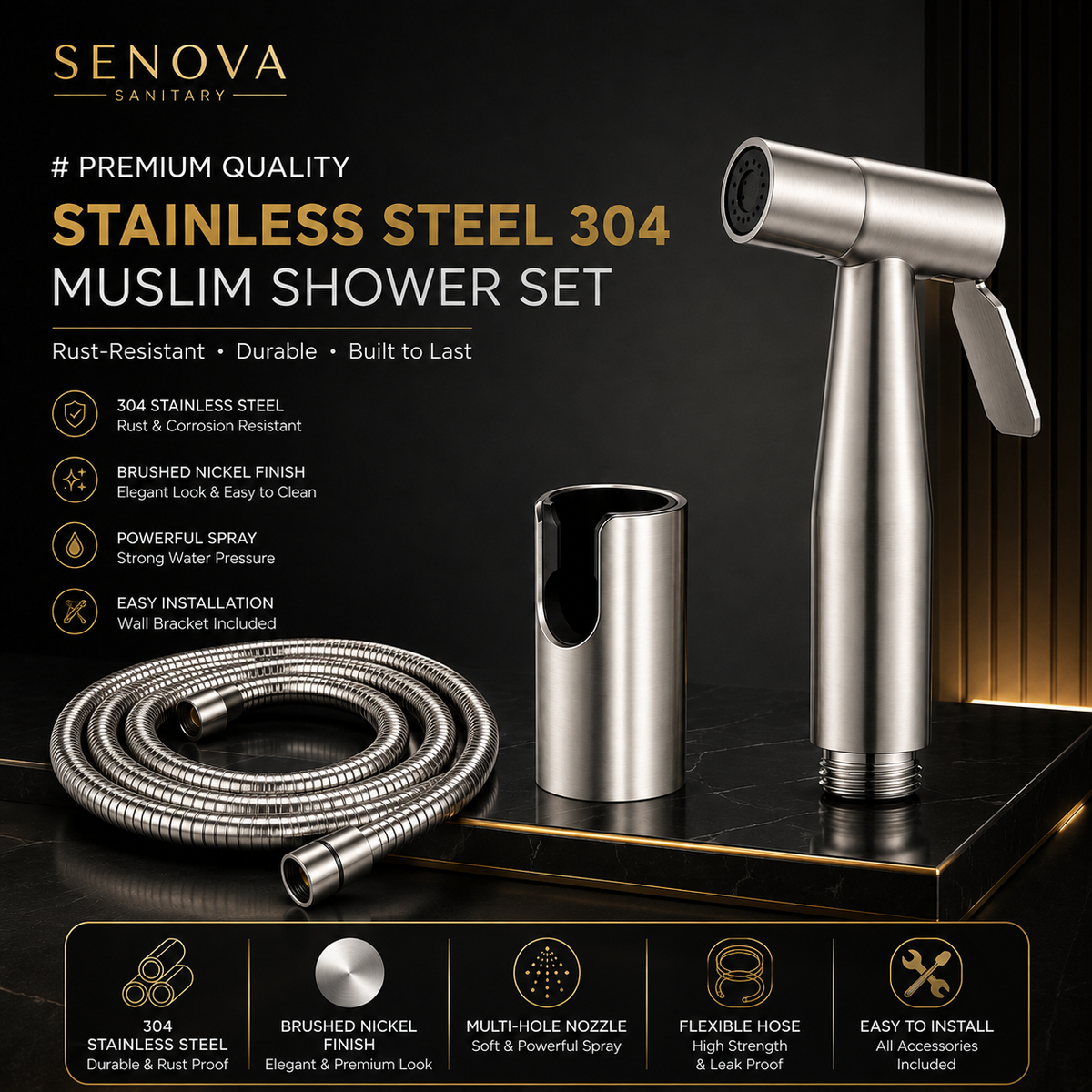 Premium Quality Stainless Steel 304 Muslim Shower Set