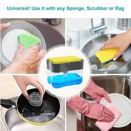 2-in-1 Soap Pump Dispenser &amp; Sponge Holder – Kitchen Sink Dishwashing Organizer