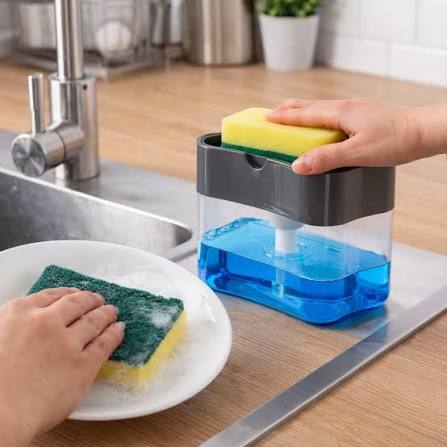 2-in-1 Soap Pump Dispenser &amp; Sponge Holder – Kitchen Sink Dishwashing Organizer